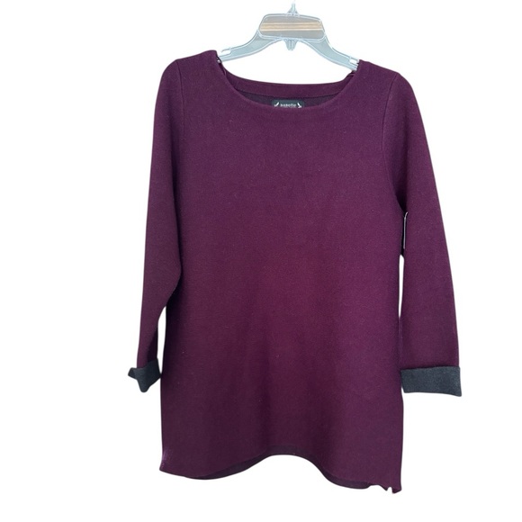Nanette Lepore Plum Wool Sweater w Side Zippers and Navy Trimmed Sleeves Large - Picture 6 of 6